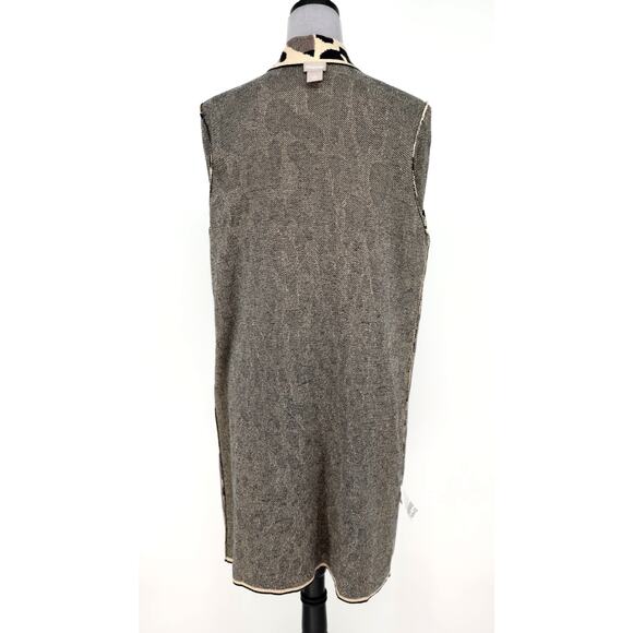 Chicos Sweater 2 Womens Large Beige Black Animal Print Open Cardigan Mob Wife - Picture 13 of 14